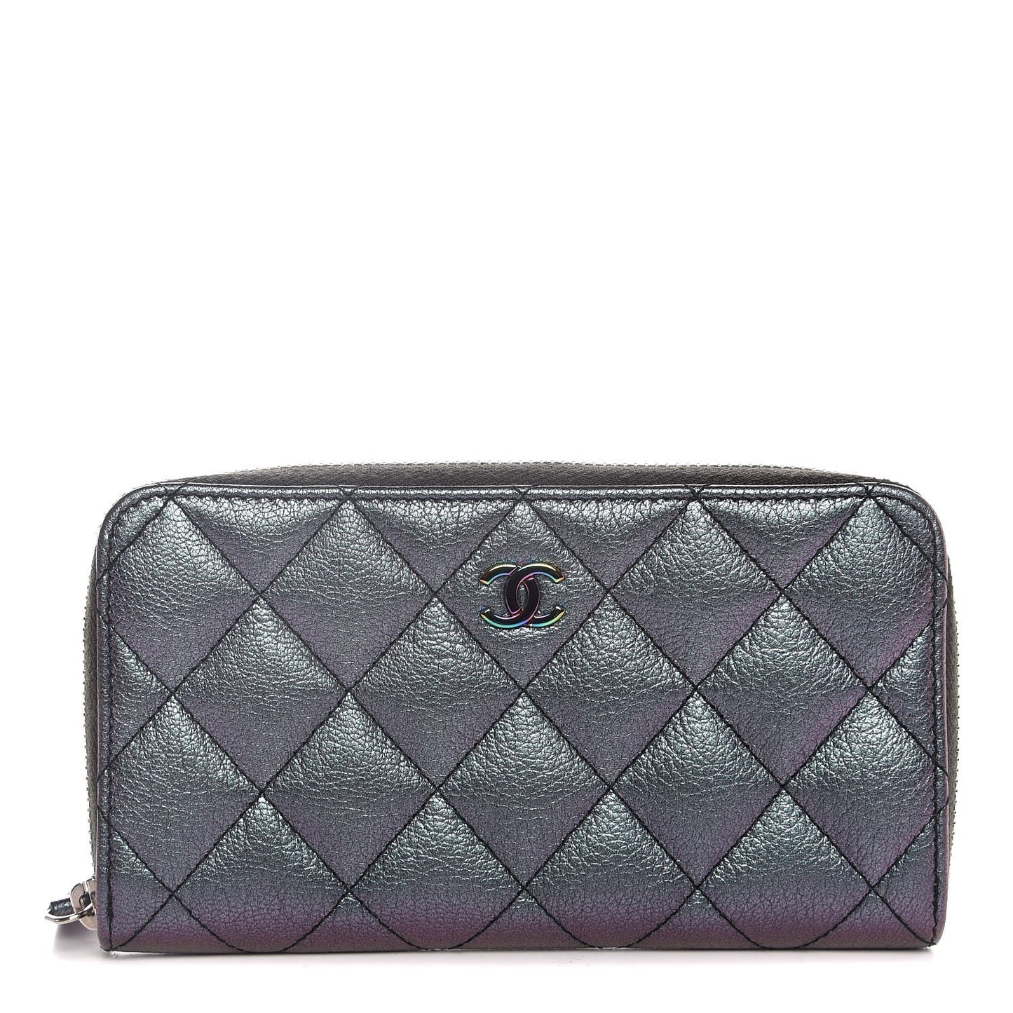 Iridescent Goatskin Quilted Small Zip Around Wallet Purple