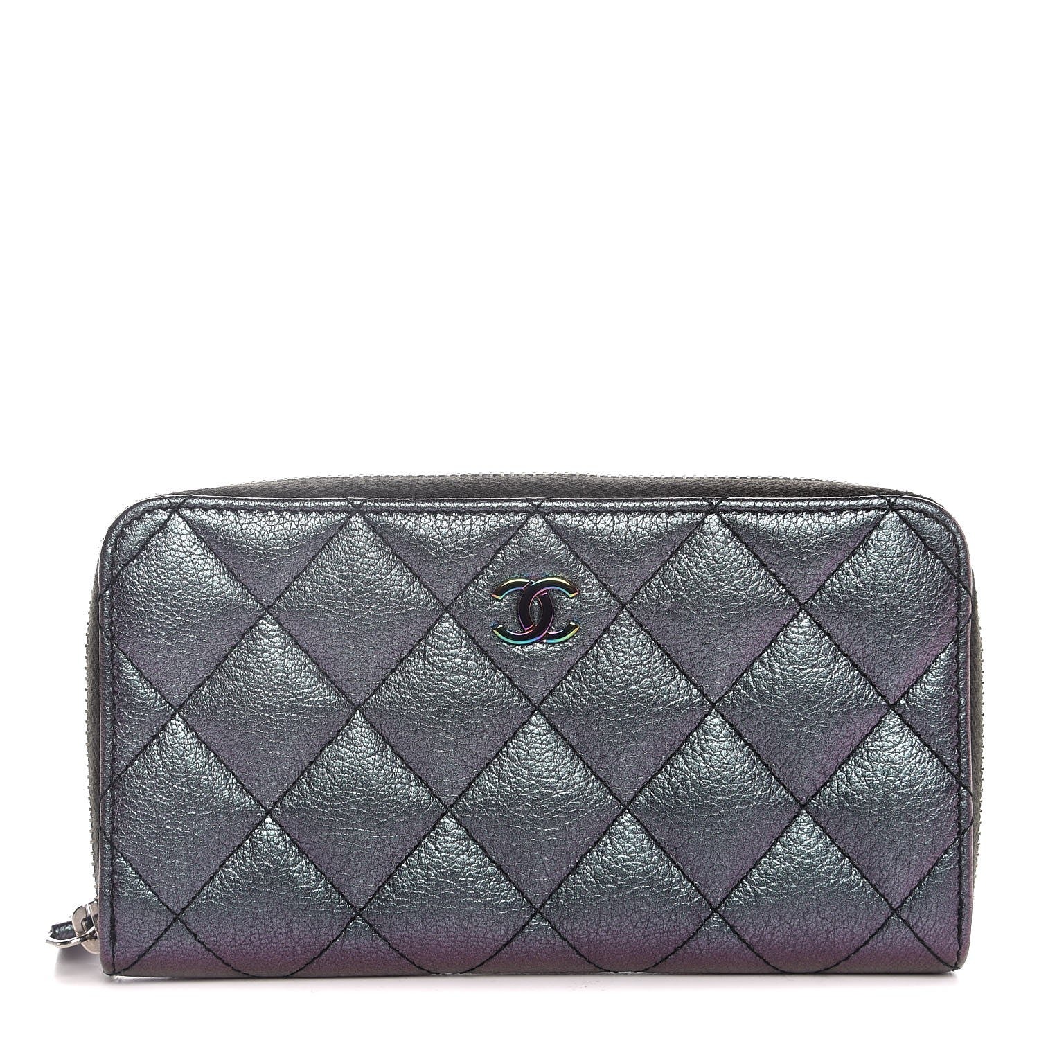 Chanel Iridescent Goatskin Quilted Small Zip Around Wallet Purple 1 of 9
