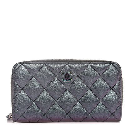 Chanel Iridescent Goatskin Quilted Small Zip Around Wallet Purple 1 of 9