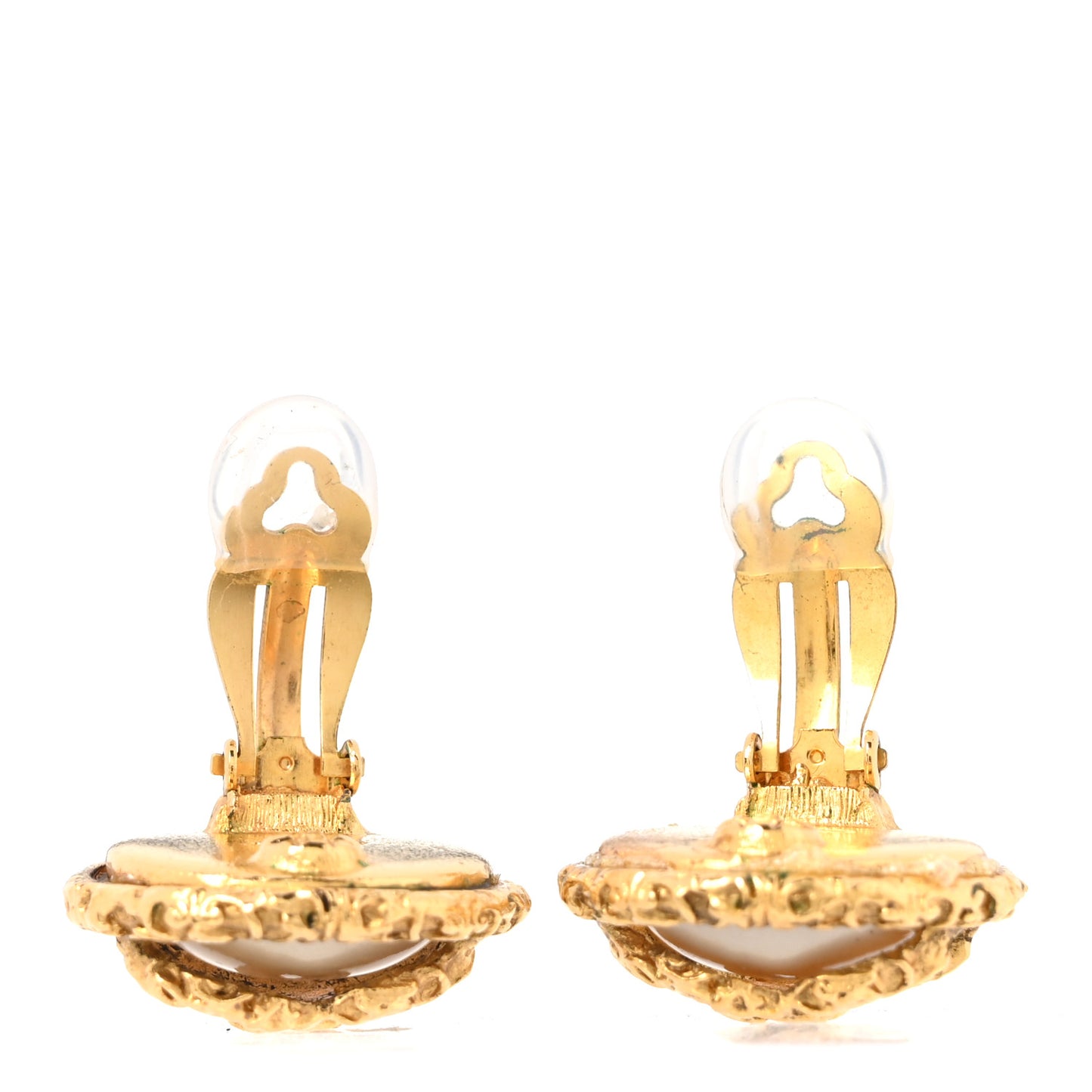 Textured CC Clip On Earrings Gold