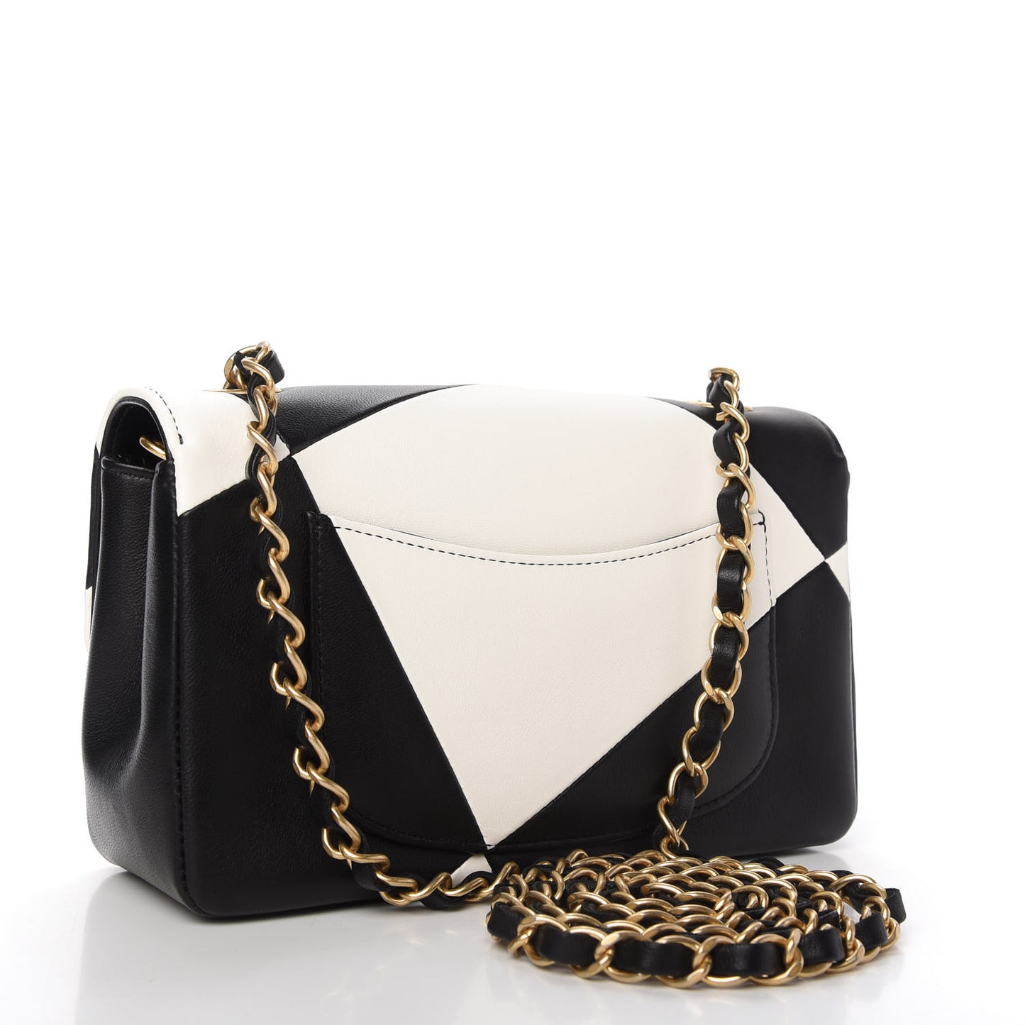 Lambskin Geometric Patchwork Mini Flap Black White