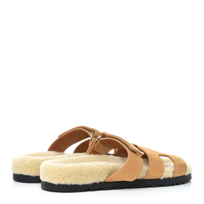 Hermes Suede Goatskin Woolskin Womens Chypre Sandals 38 Golden Beige 4 of 8