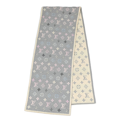 Louis Vuitton Wool Cashmere Monogram Scarf Light Grey Multicolor 2 of 4