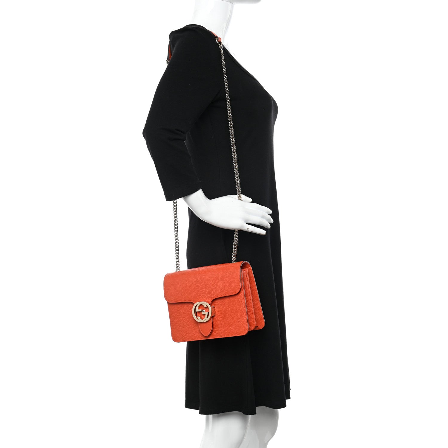 Gucci Dollar Calfskin Small Interlocking G Shoulder Bag Sun Orange 3 of 10