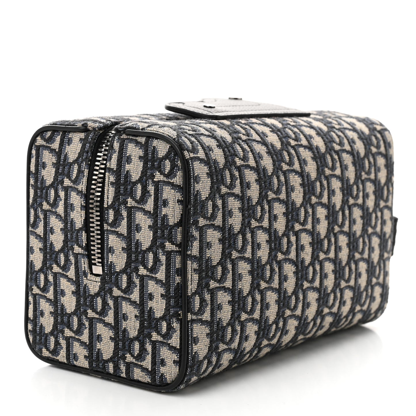 Oblique Jacquard Grained Calfskin Lingot Toiletry Case Blue Black