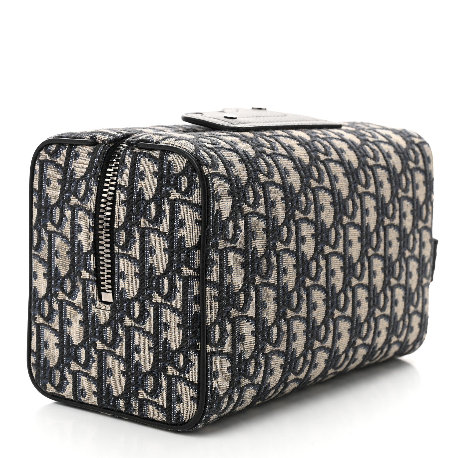 Christian Dior Oblique Jacquard Grained Calfskin Lingot Toiletry Case Blue Black 3 of 10