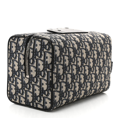 Christian Dior Oblique Jacquard Grained Calfskin Lingot Toiletry Case Blue Black 3 of 10