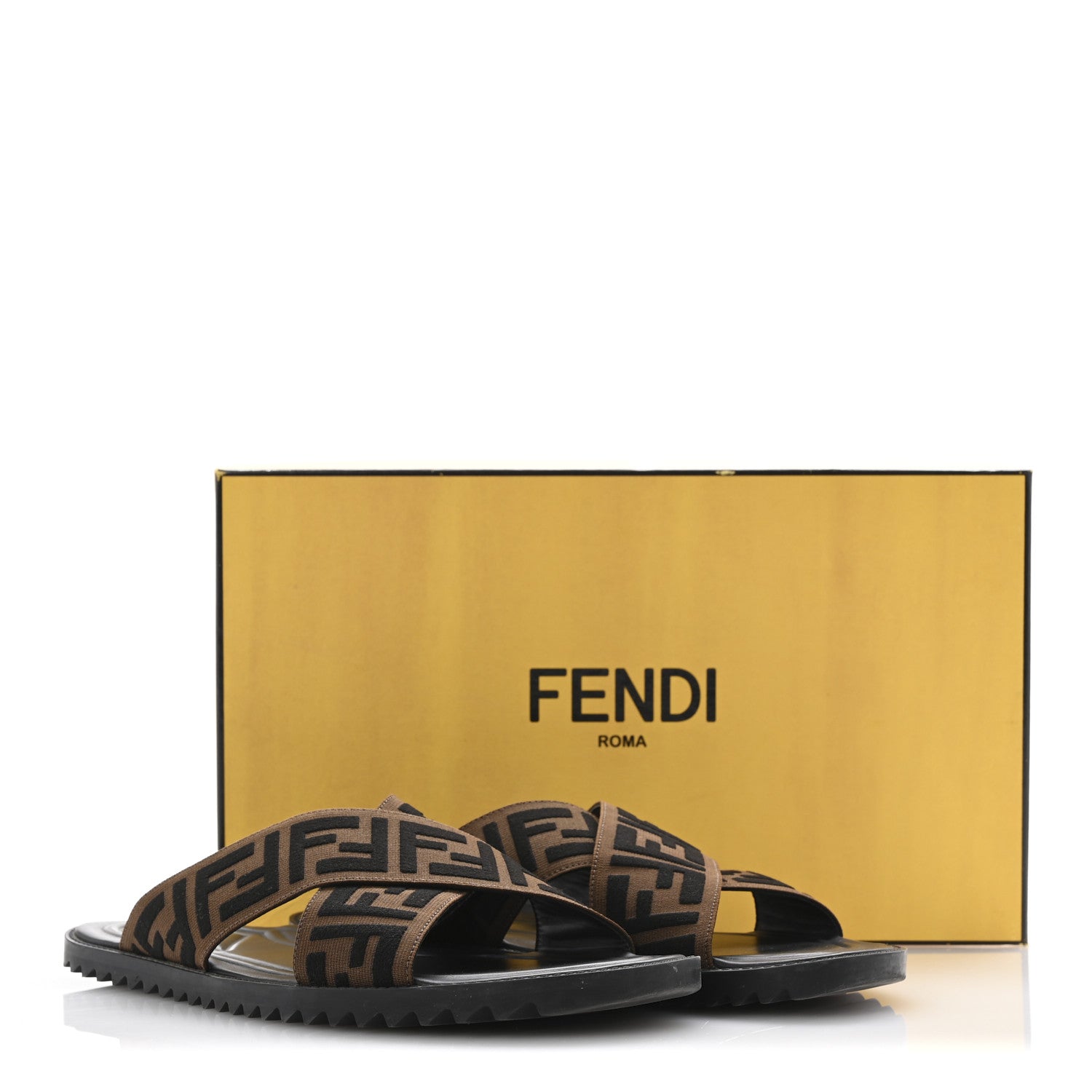 Fendi Fabric Rubber Macro FF Embroidered Mens Crisscross Slide Sandals 10 Maya Black 11 of 11