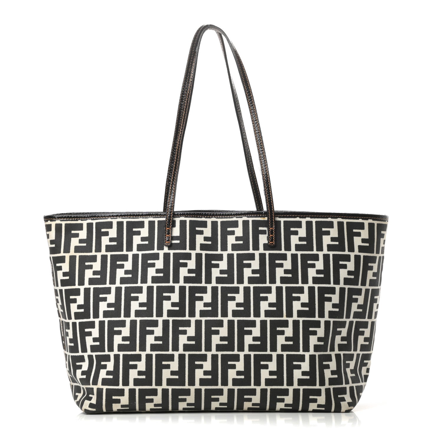 Fendi Canvas FF Roll Tote Black White 1 of 18