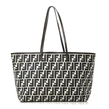 Fendi Canvas FF Roll Tote Black White 1 of 18