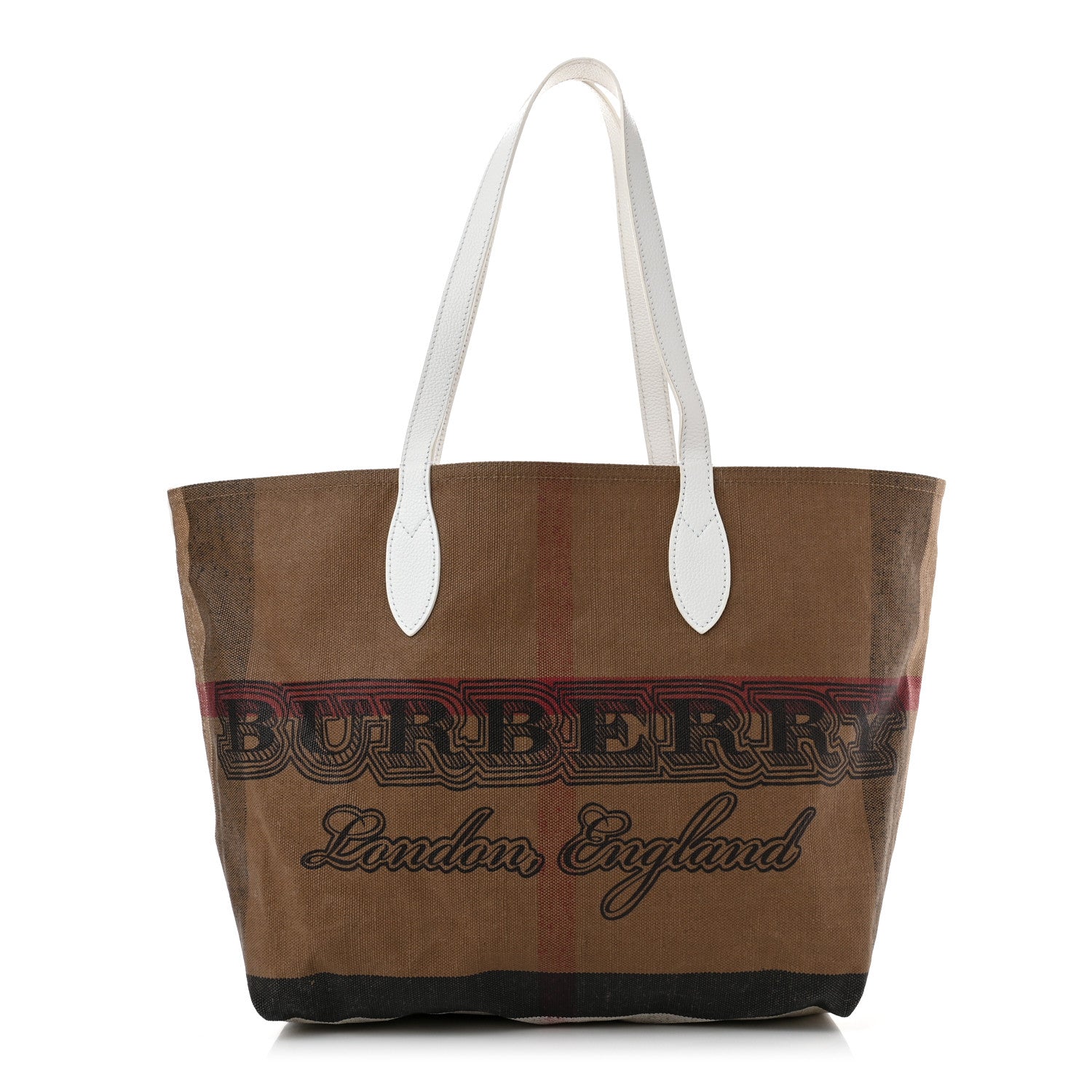 Burberry Coated Canvas Mega Check Medium Doodle Tote White 1 of 10