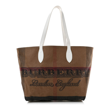 Burberry Coated Canvas Mega Check Medium Doodle Tote White 1 of 10