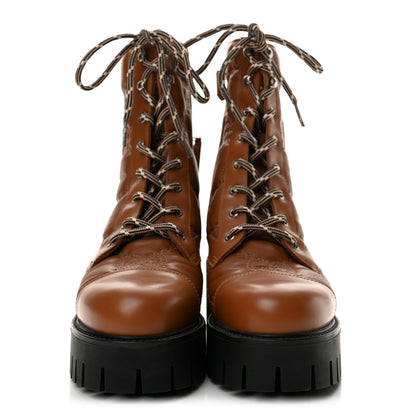 Gucci Cordovan Lux Nappa GG Matelasse Lace Up 60mm Combat Boots 40 Dark Hazel Brown 3 of 11