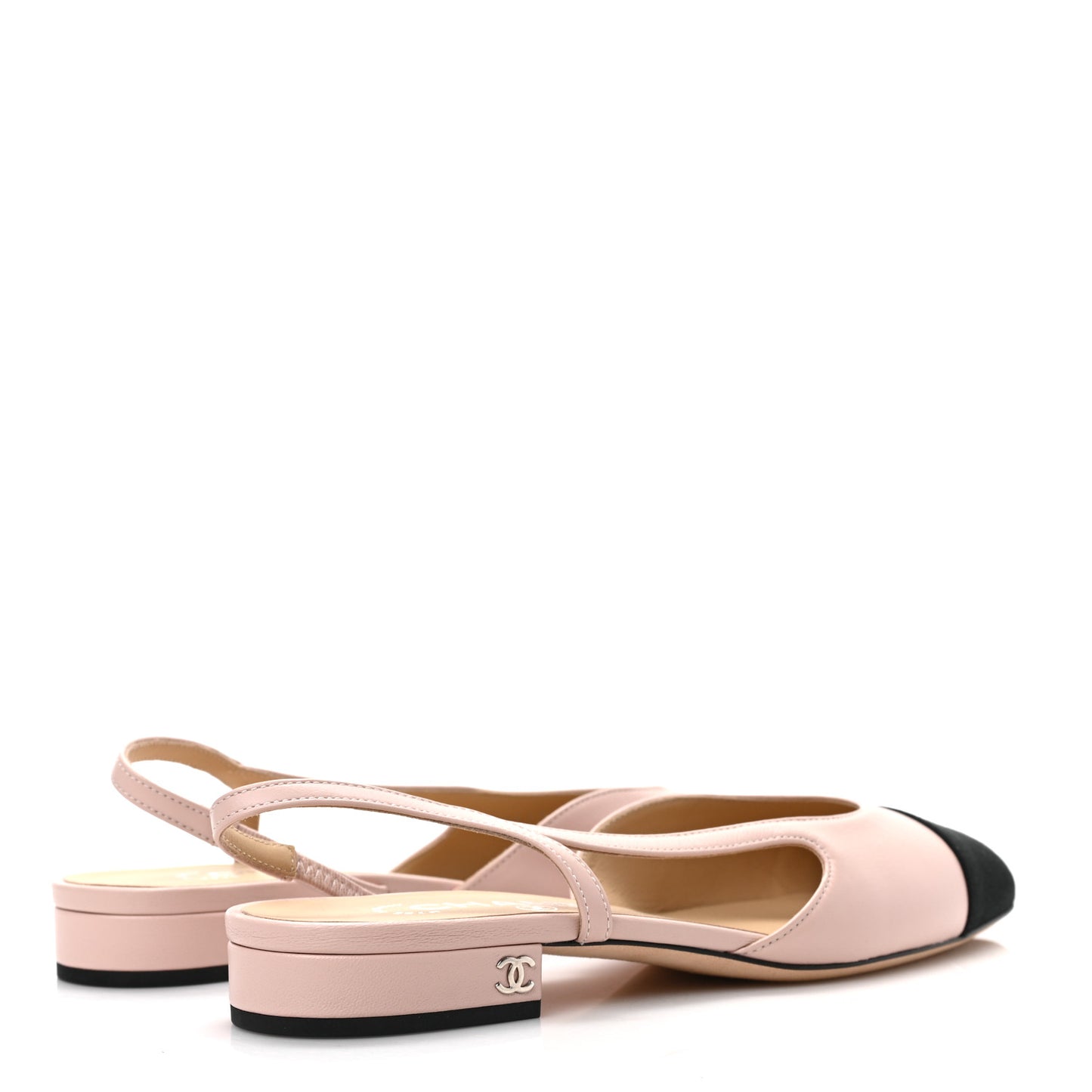 Lambskin Grosgrain Cap Toe CC Slingback Flats 36.5 Light Pink Black