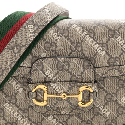 Gucci X BALENCIAGA GG Supreme Monogram Logo Print Horsebit 1955 Shoulder Bag Beige Ebony 8 of 11