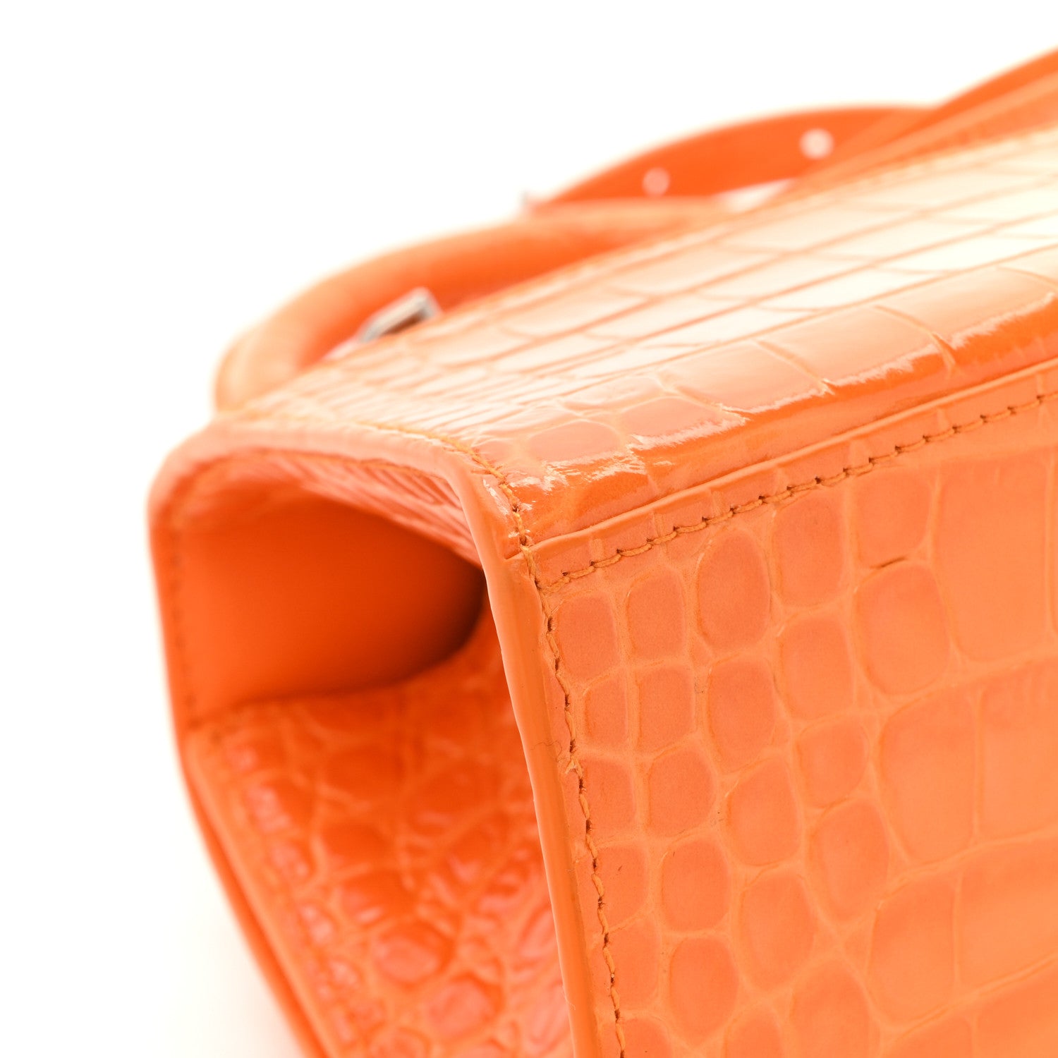 Balenciaga Shiny Calfskin Crocodile Embossed Small Hourglass Top Handle Bag Pop Orange 12 of 15