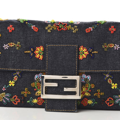 Fendi Denim Ricami Beaded Baguette Blue 9 of 9