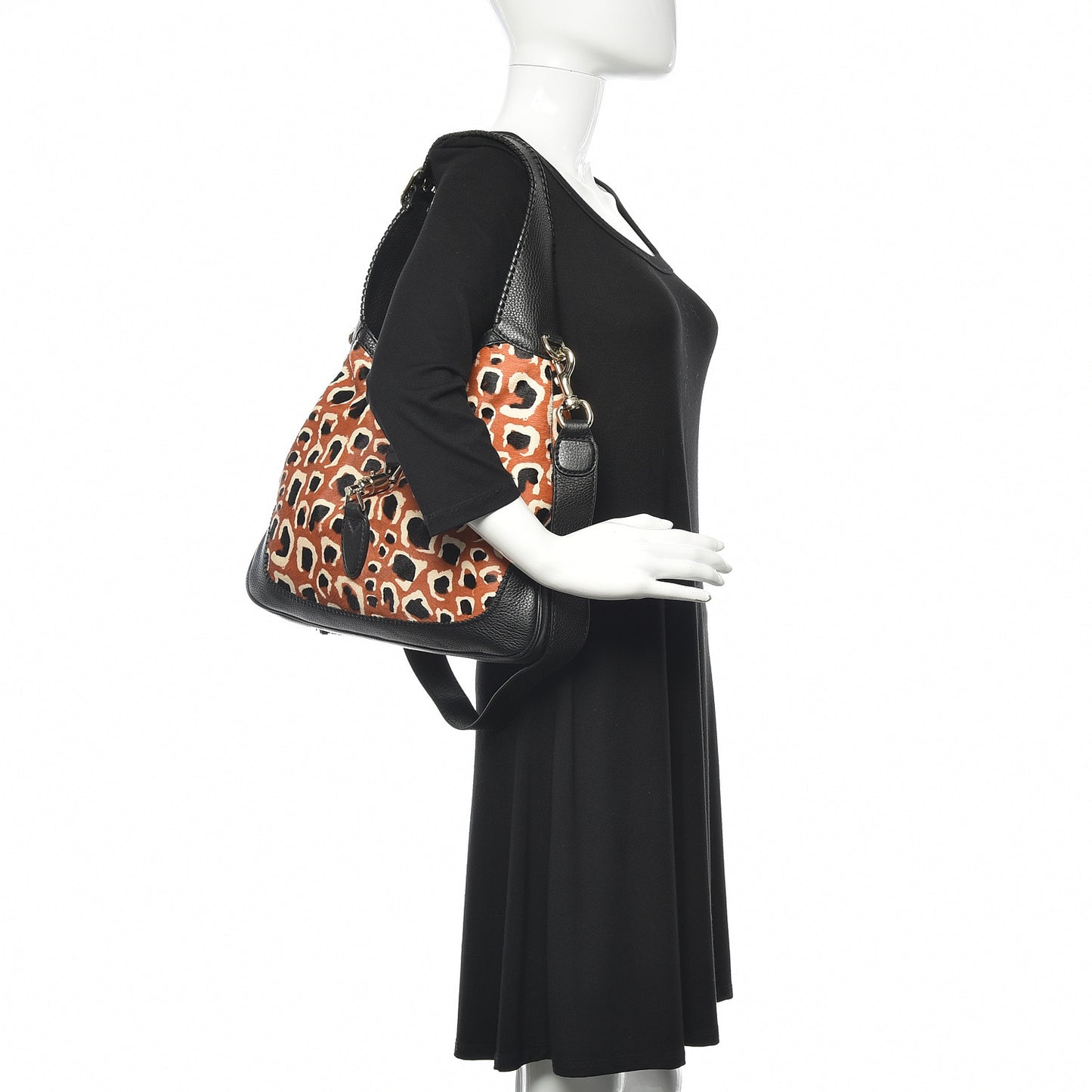 Calf Hair Leopard Print Medium New Jackie Shoulder Bag Tobacco