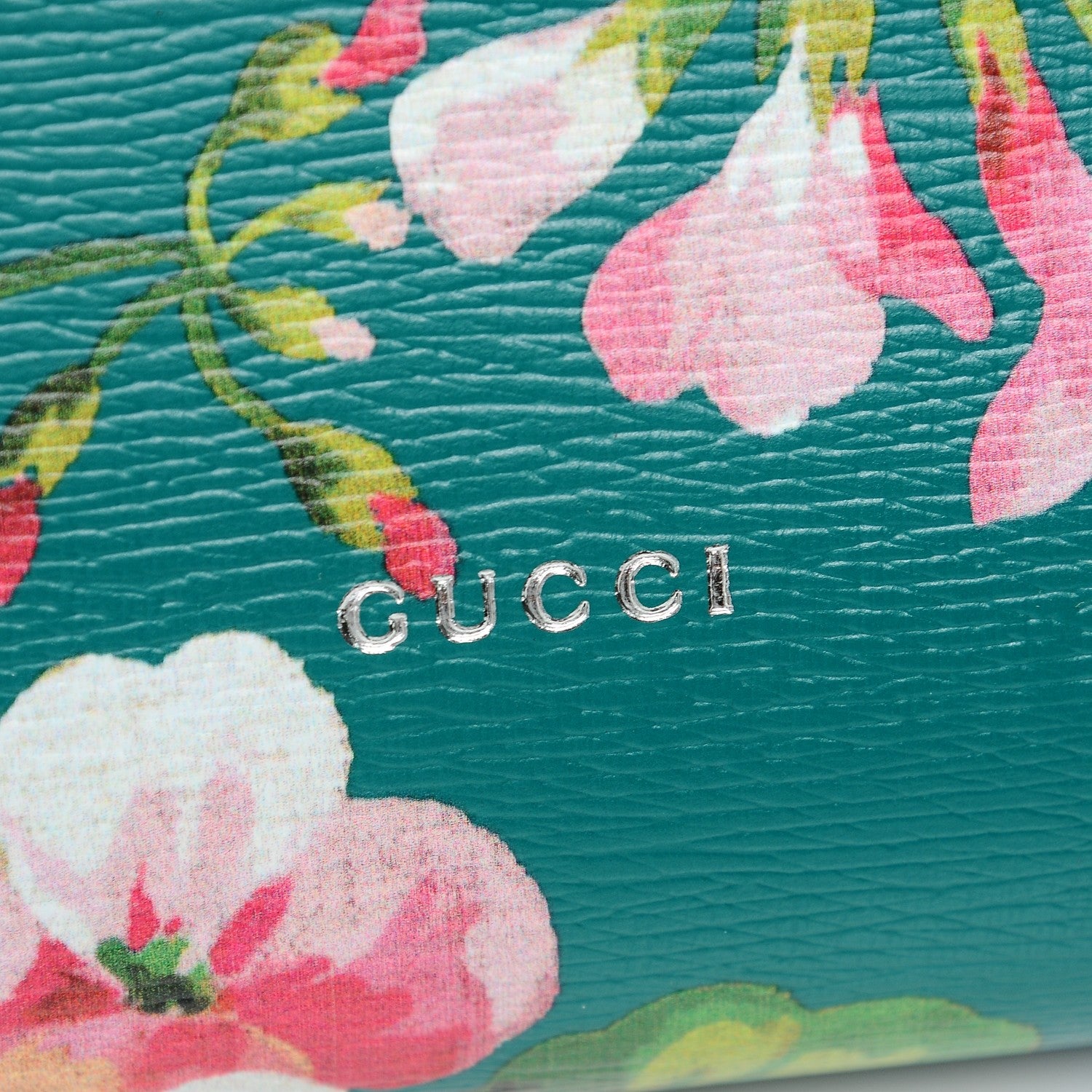 Gucci Shangai Calfskin Blooms Print Medium Bamboo Daily Top Handle Bag Clear Bright Emerald Multicolor 7 of 7
