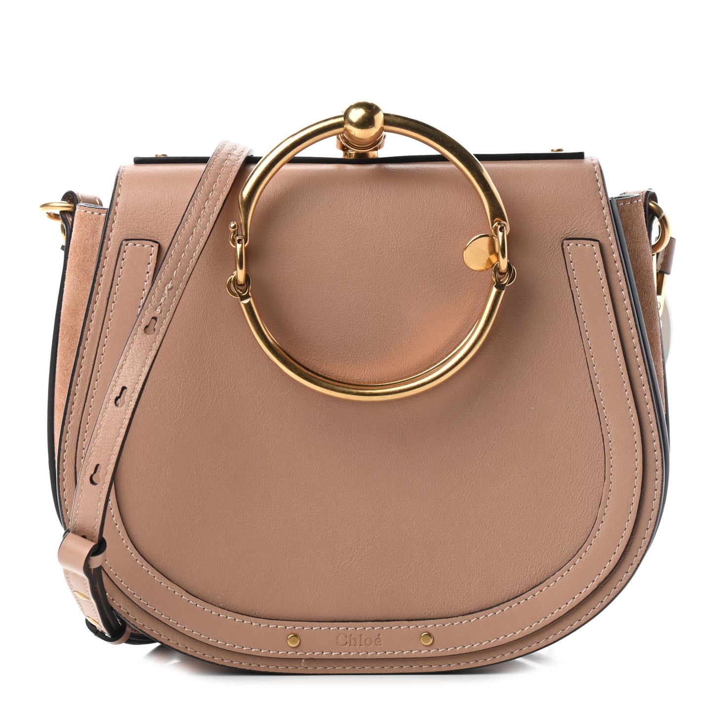 Calfskin Suede Medium Nile Bracelet Bag Biscotti Beige