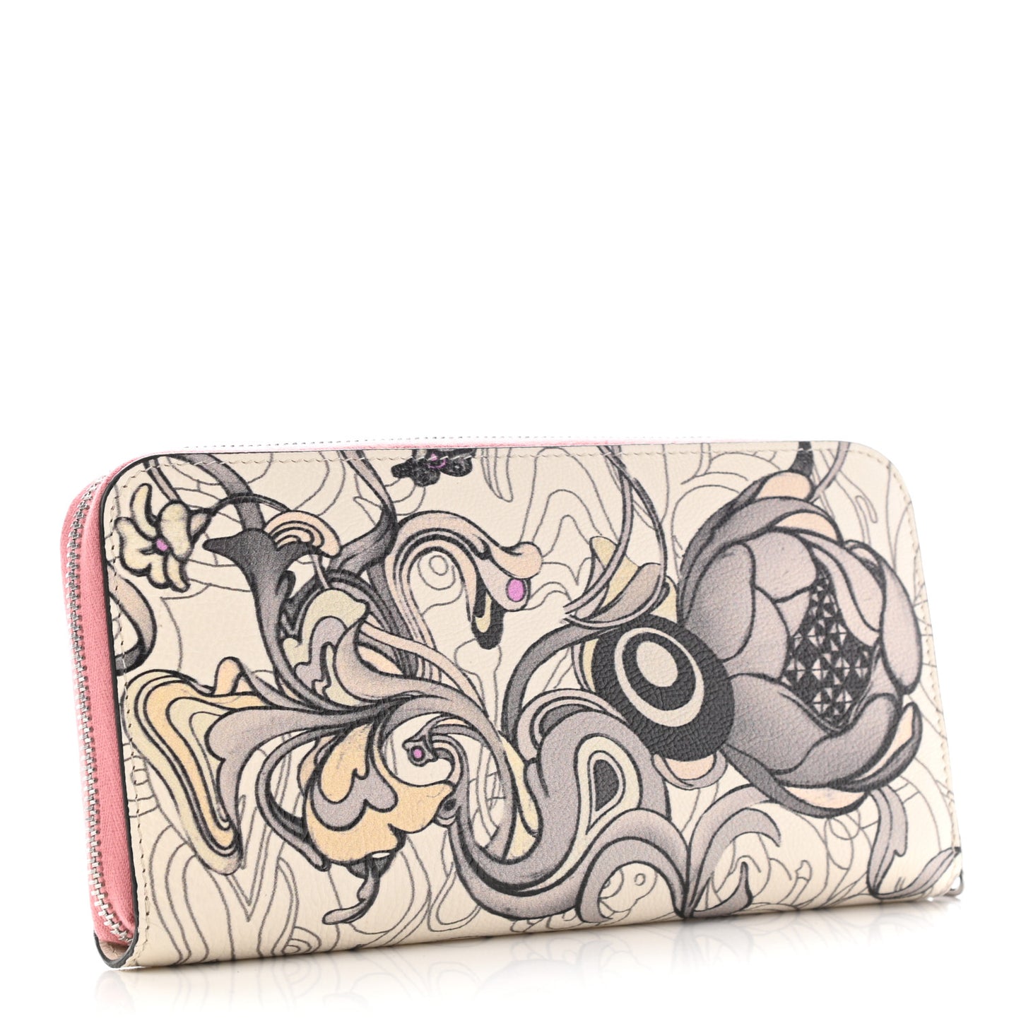 X JAMES JEAN Glace Calfskin Rabbit Print Zip Around Wallet Opaline