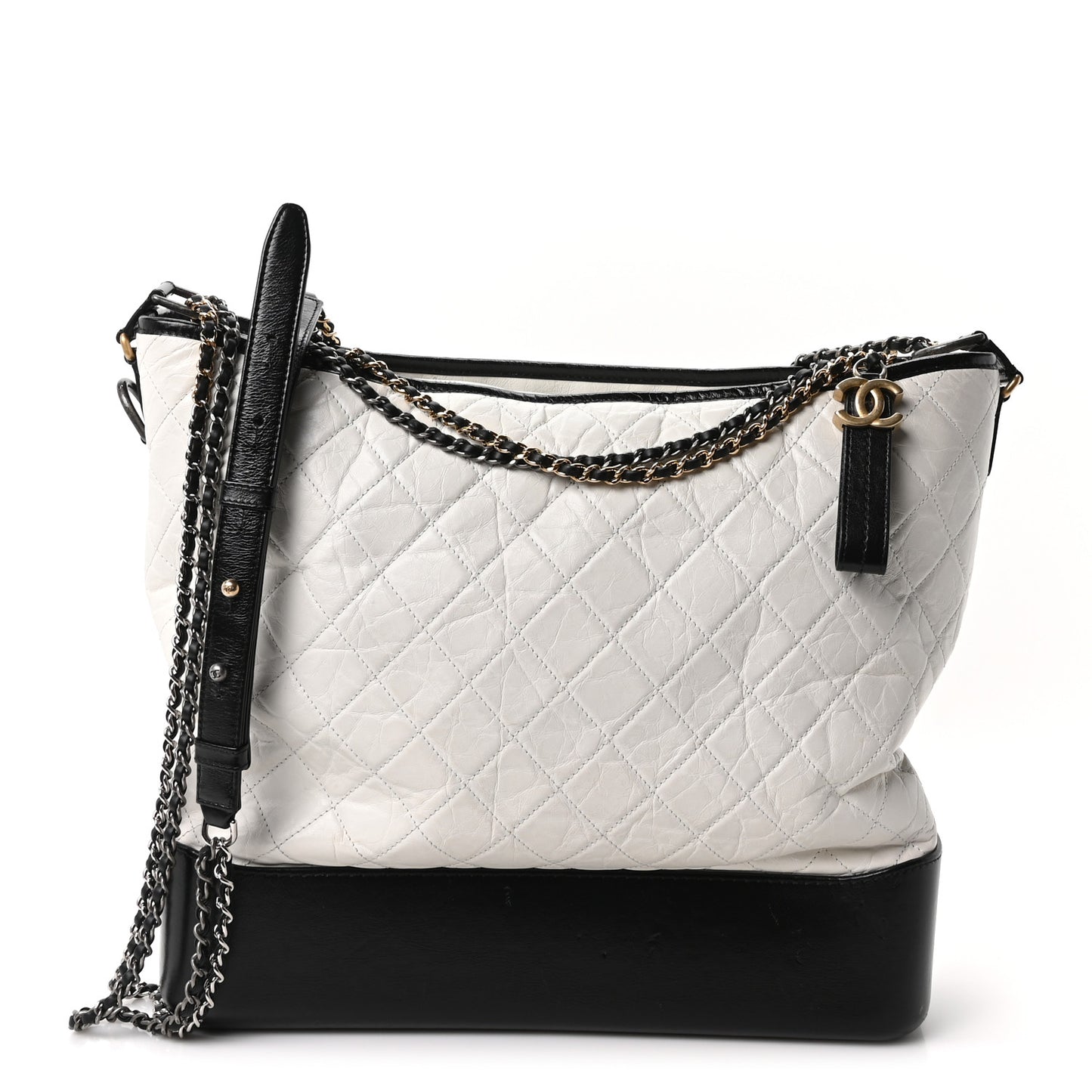 Aged Calfskin Quilted Maxi Gabrielle Hobo White Black