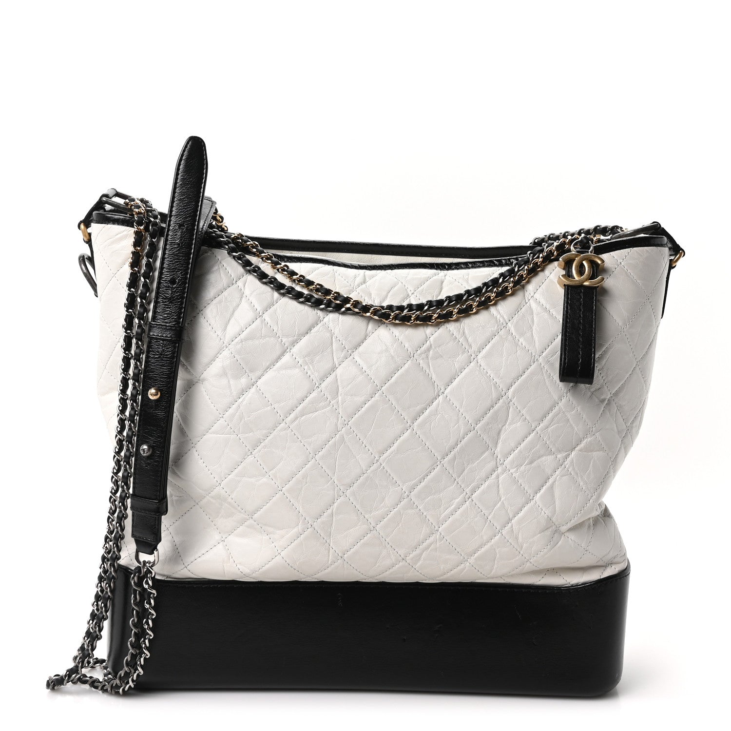 Chanel Aged Calfskin Quilted Maxi Gabrielle Hobo White Black 1 of 10