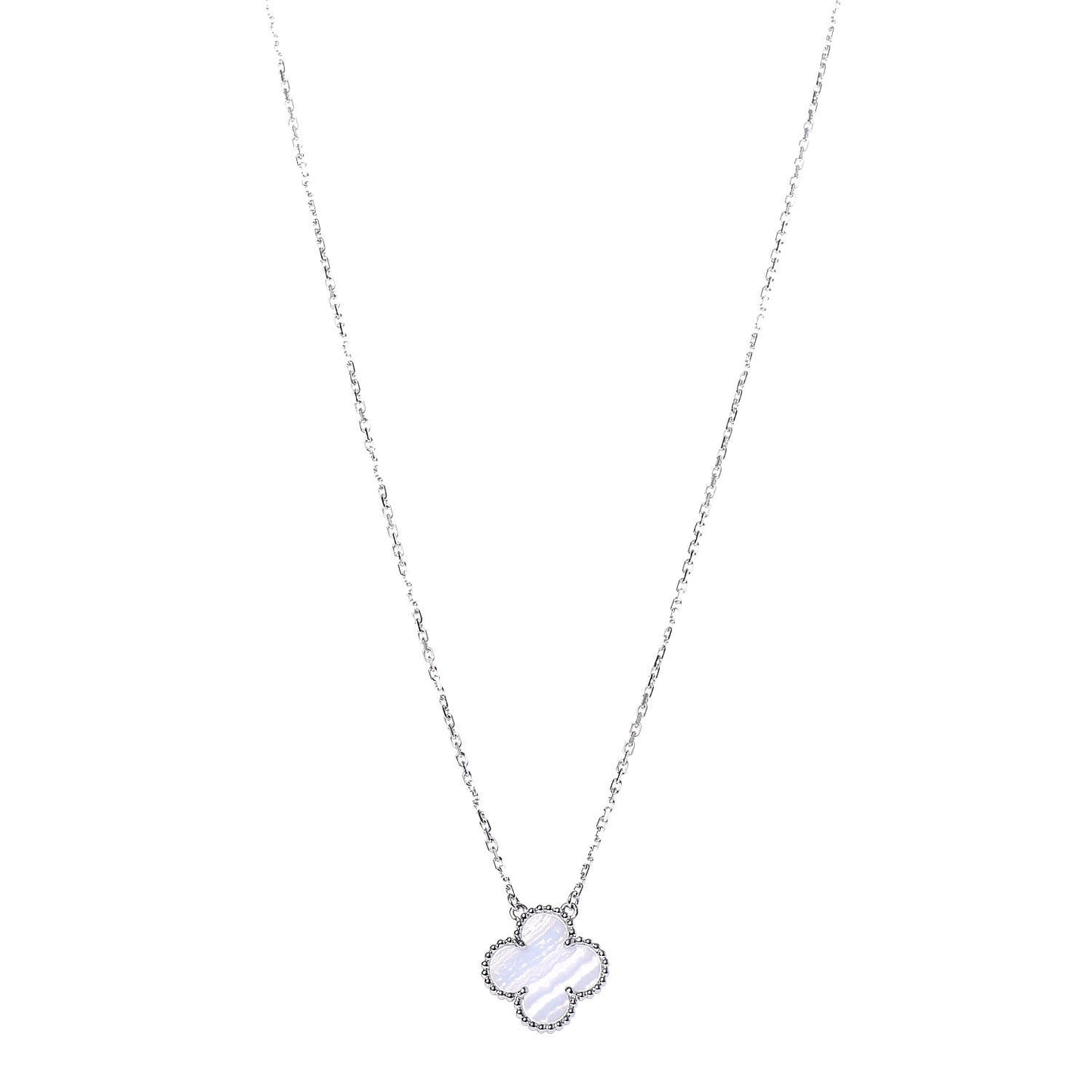 18K White Gold Chalcedony Vintage Alhambra Pendant Necklace