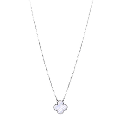 Van Cleef & Arpels 18K White Gold Chalcedony Vintage Alhambra Pendant Necklace 1 of 9