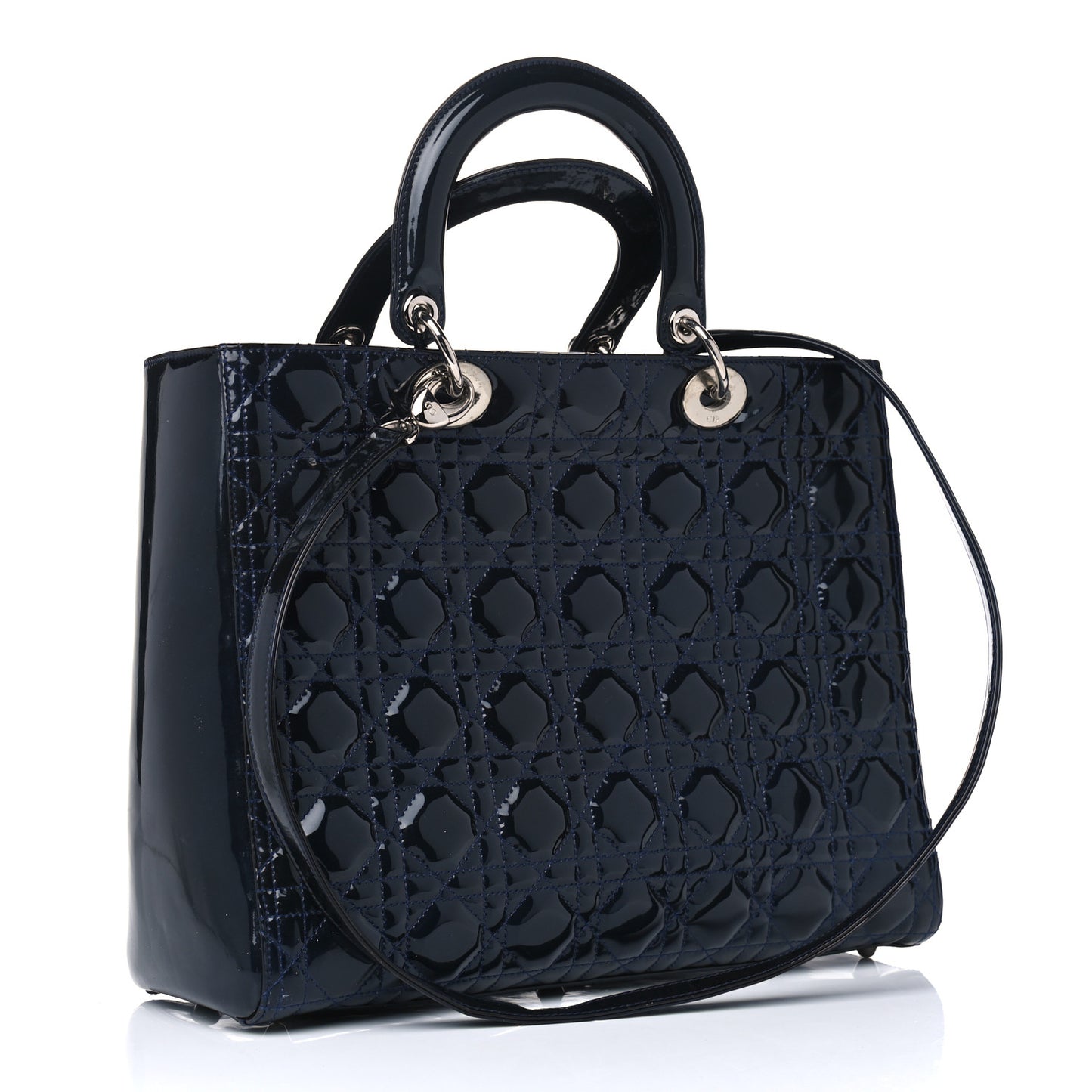 Patent Cannage Large Lady Dior Navy Blue