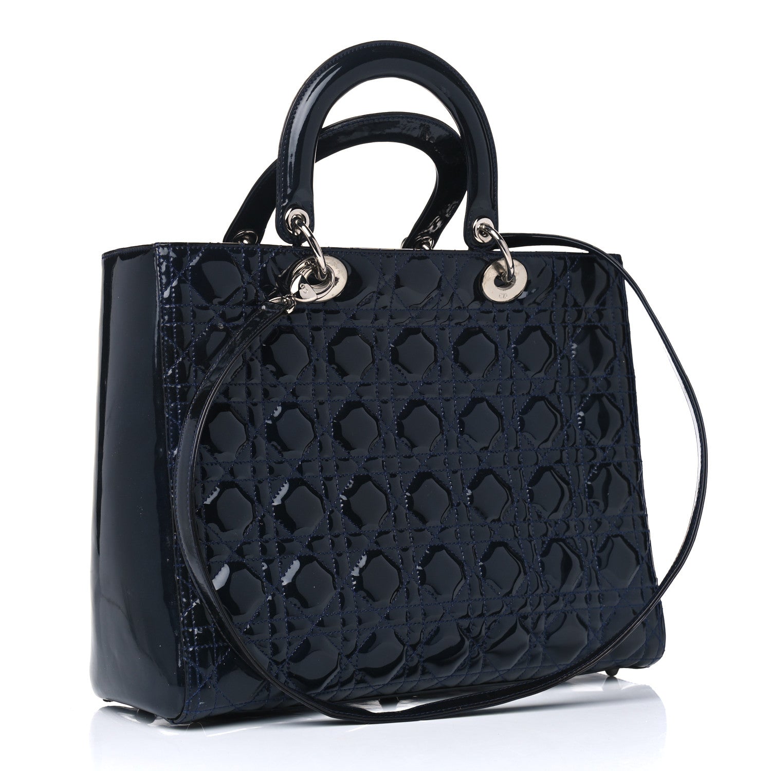 Christian Dior Patent Cannage Large Lady Dior Navy Blue 4 of 6