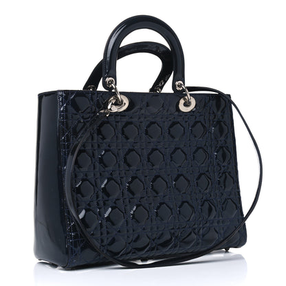 Christian Dior Patent Cannage Large Lady Dior Navy Blue 4 of 6