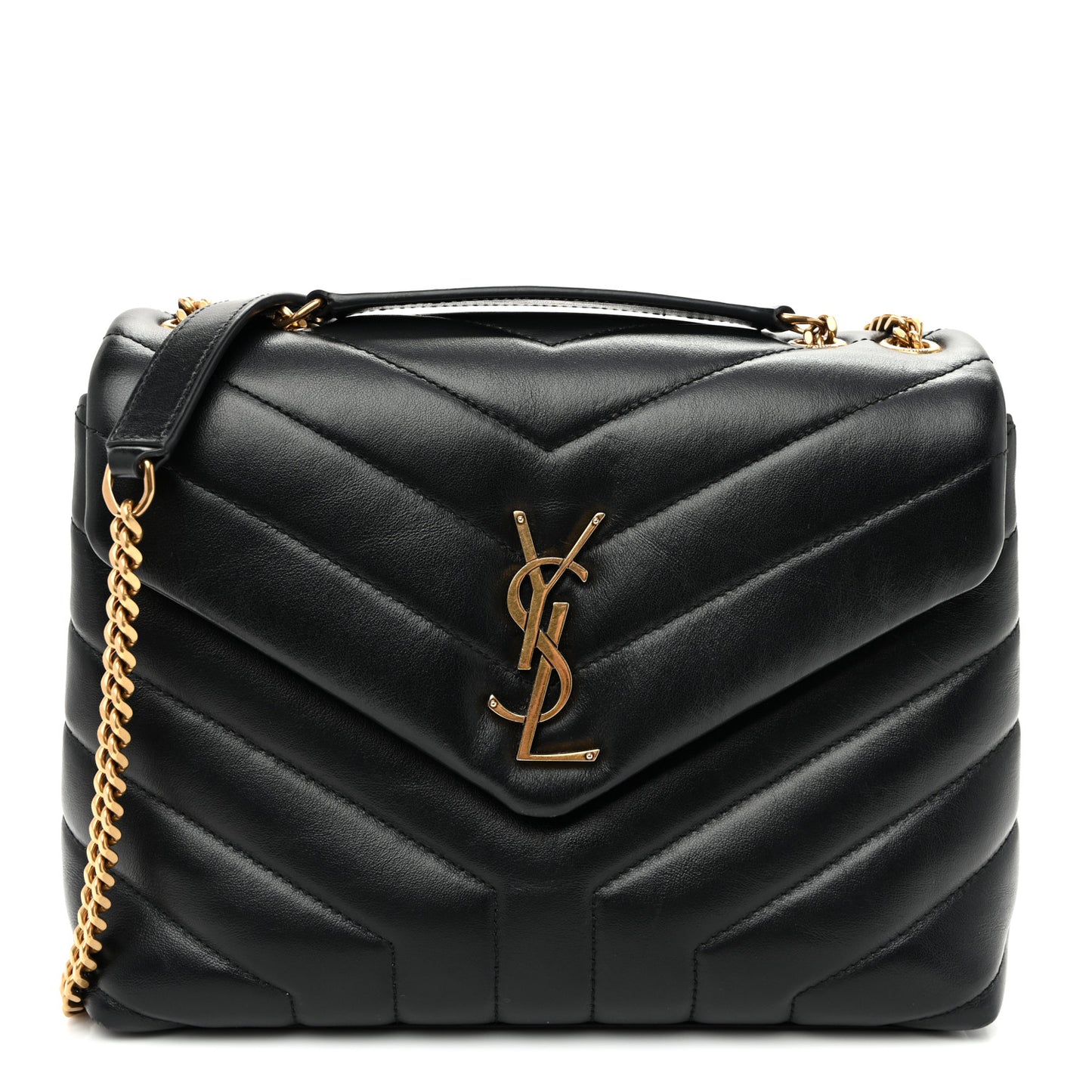 Calfskin Y Quilted Monogram Small Loulou Chain Satchel Black