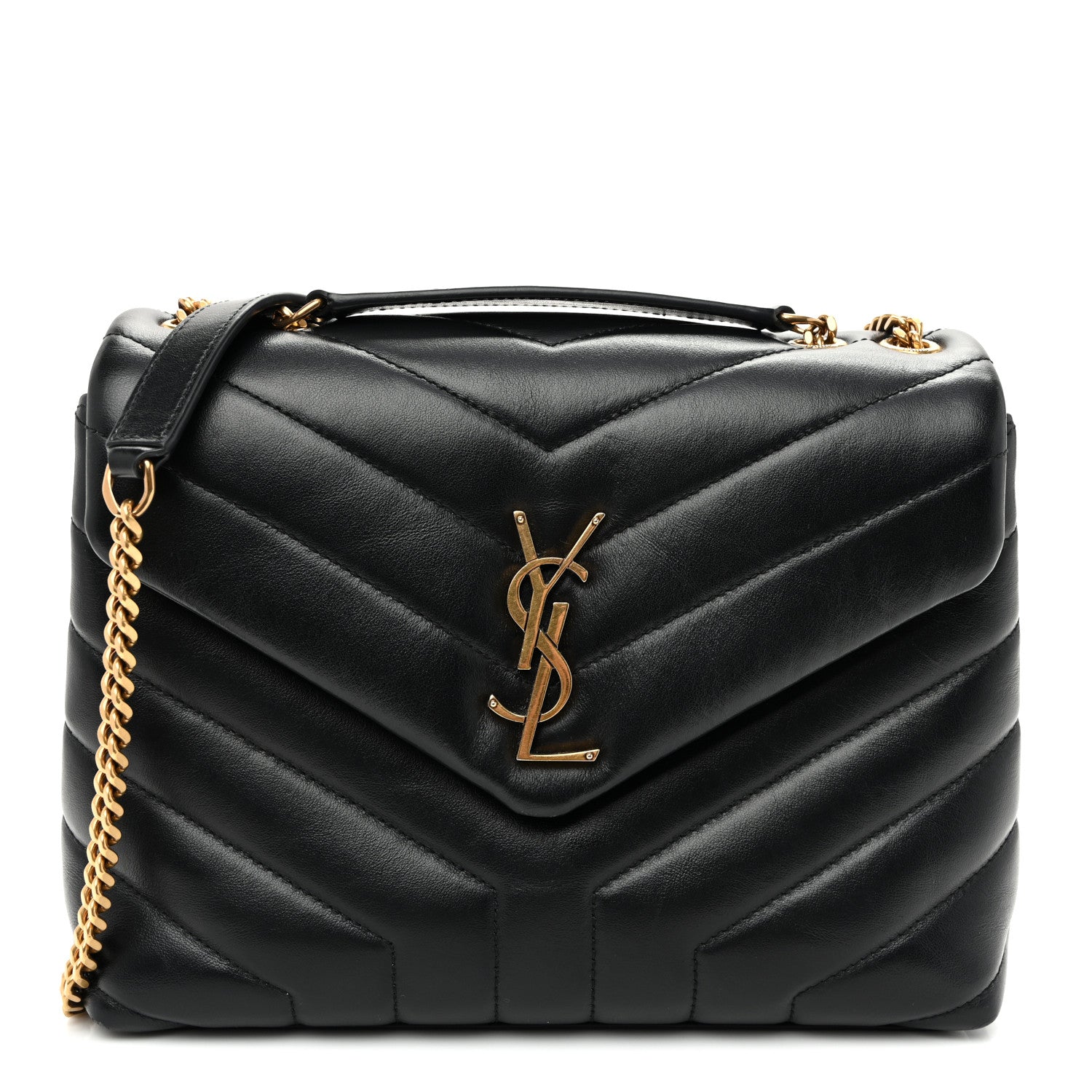 Saint Laurent Calfskin Y Quilted Monogram Small Loulou Chain Satchel Black 1 of 10