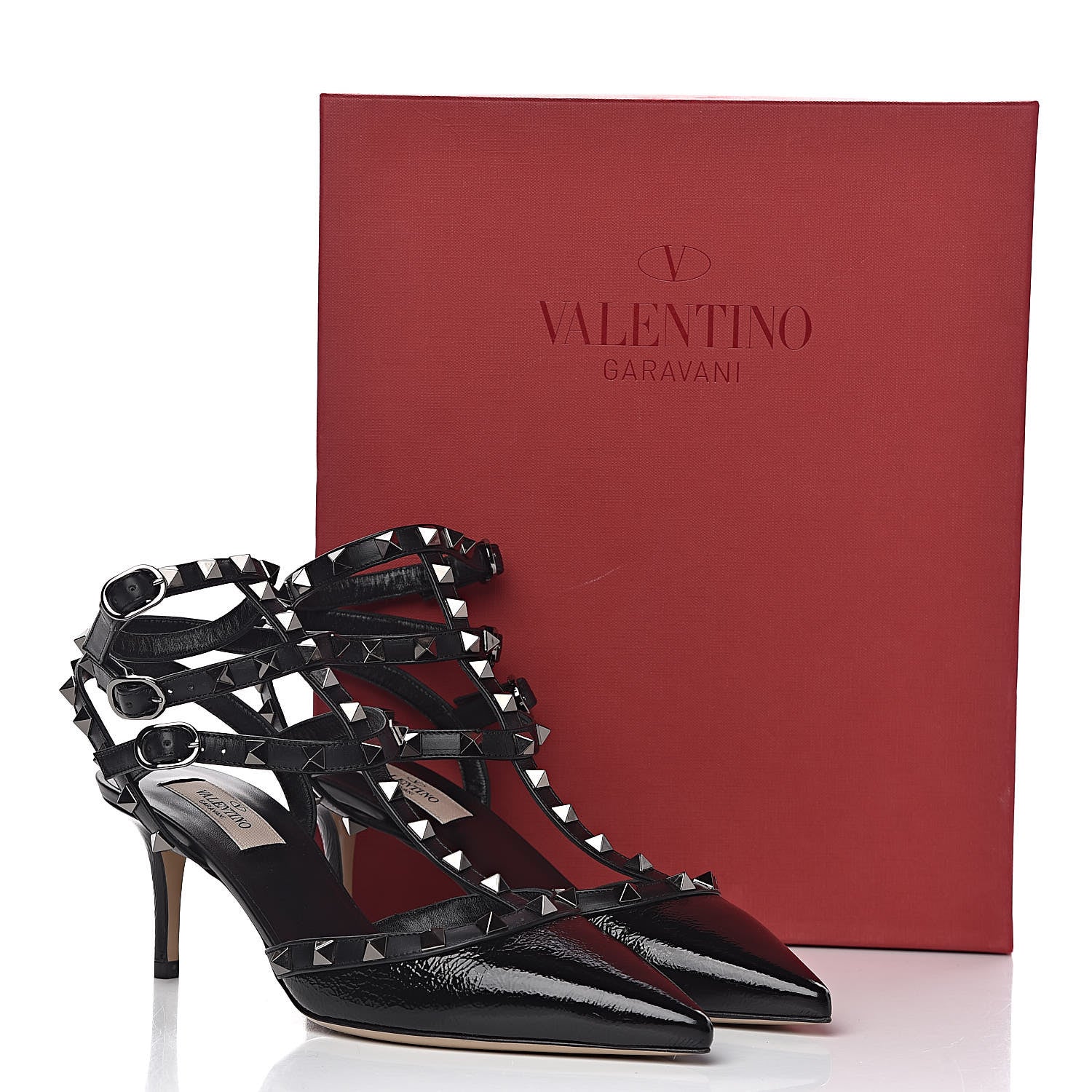 Valentino Garavani Wrinkled Patent Nappa Rockstud Ankle Strap 65mm Pumps 39 Black 9 of 9