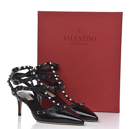 Valentino Garavani Wrinkled Patent Nappa Rockstud Ankle Strap 65mm Pumps 39 Black 9 of 9