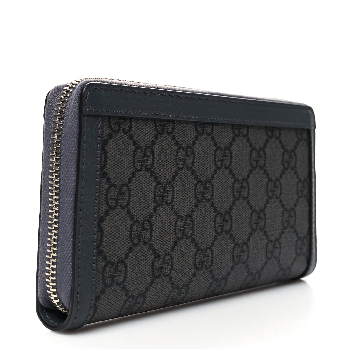 GG Supreme Monogram Textured Dollar Calfskin Ophidia Zip Around Wallet Grey Black Graphite Grey
