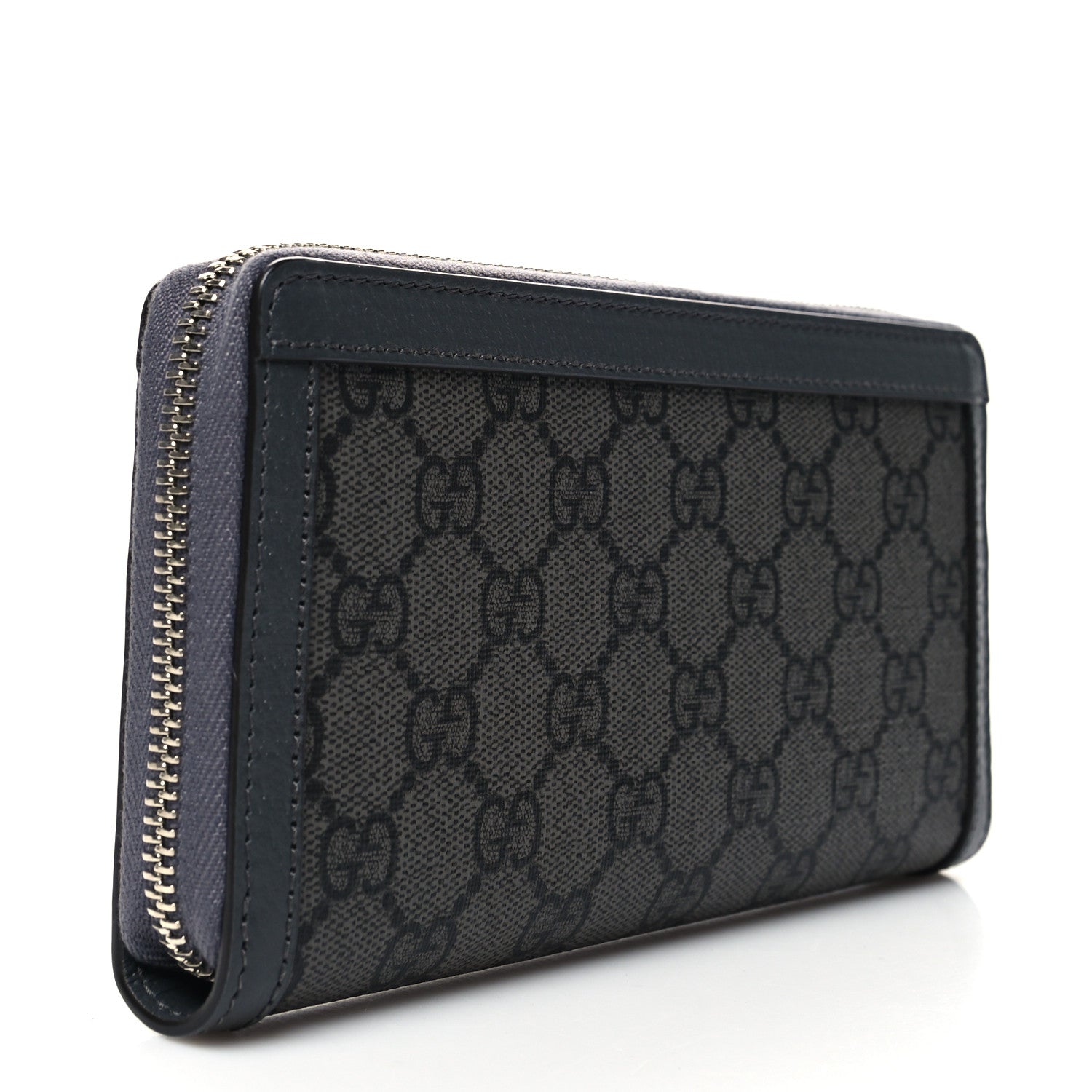 Gucci GG Supreme Monogram Textured Dollar Calfskin Ophidia Zip Around Wallet Grey Black Graphite Grey 3 of 8