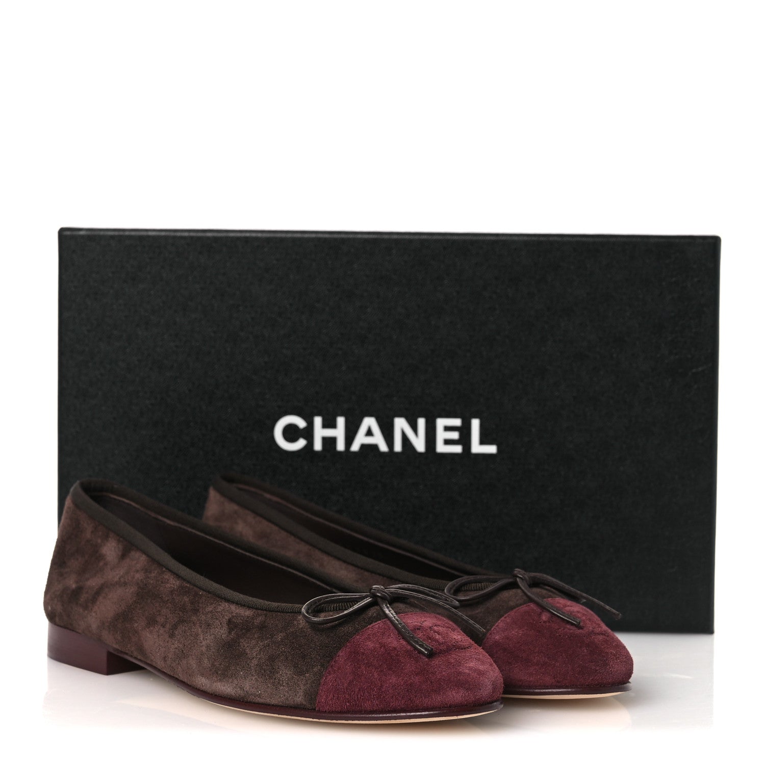 Chanel Suede Calfskin Cap Toe CC Ballerina Flats 36.5 Dark Brown Burgundy 11 of 11