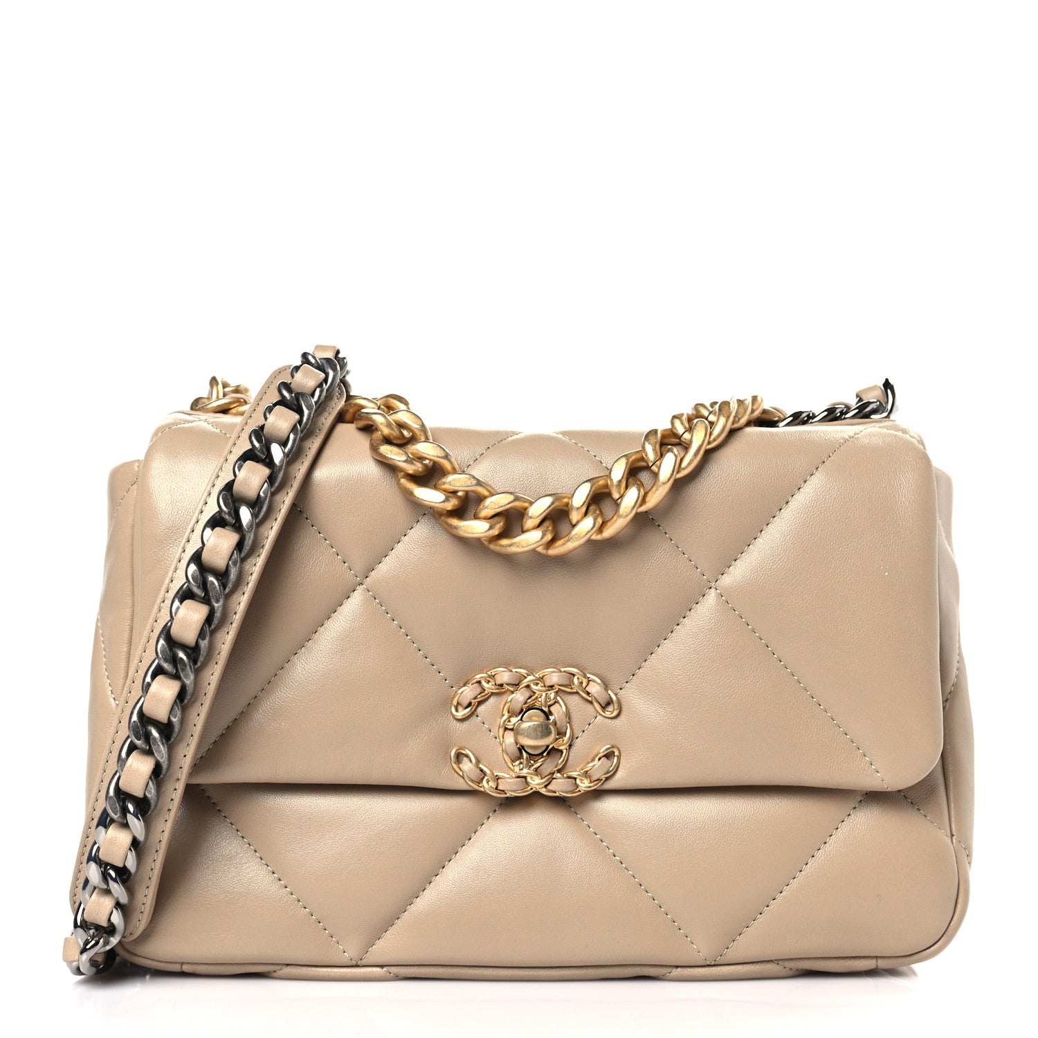 Chanel Lambskin Quilted Medium Chanel 19 Flap Light Beige 1 of 10