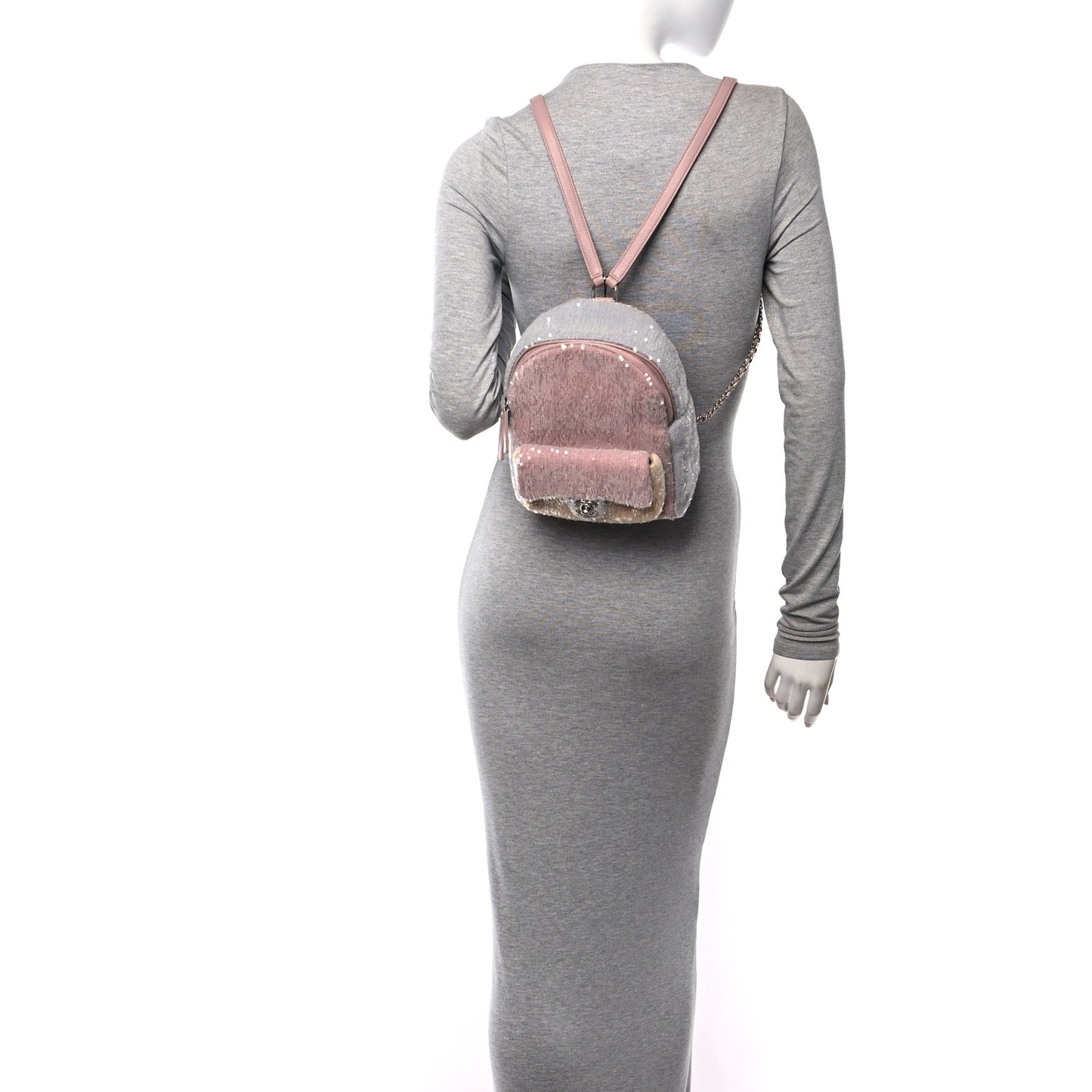 Sequin Tri-color Waterfall Backpack Pink Beige Grey