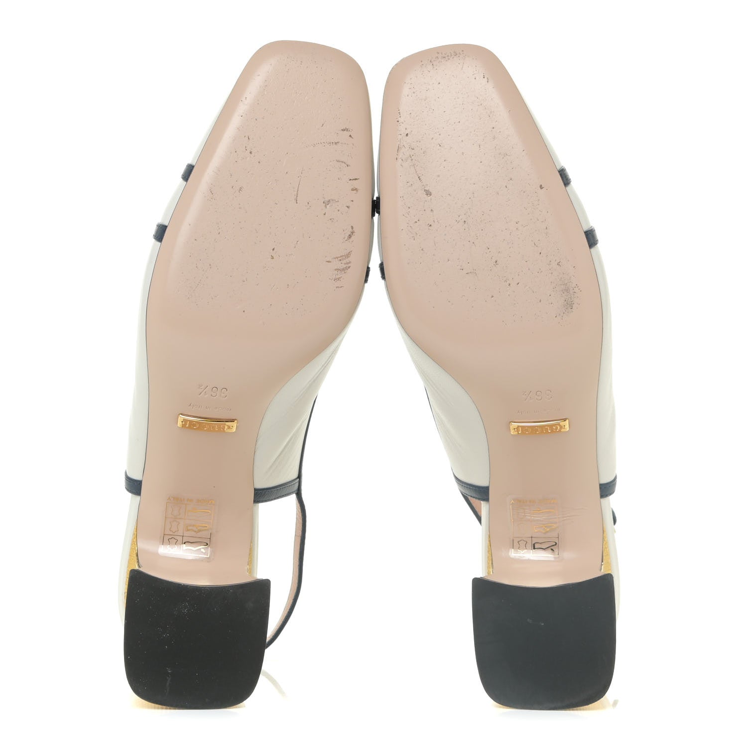 Gucci Malaga Kid Bow Bow Mid Heel Slingback Pumps 36.5 White Navy 6 of 16