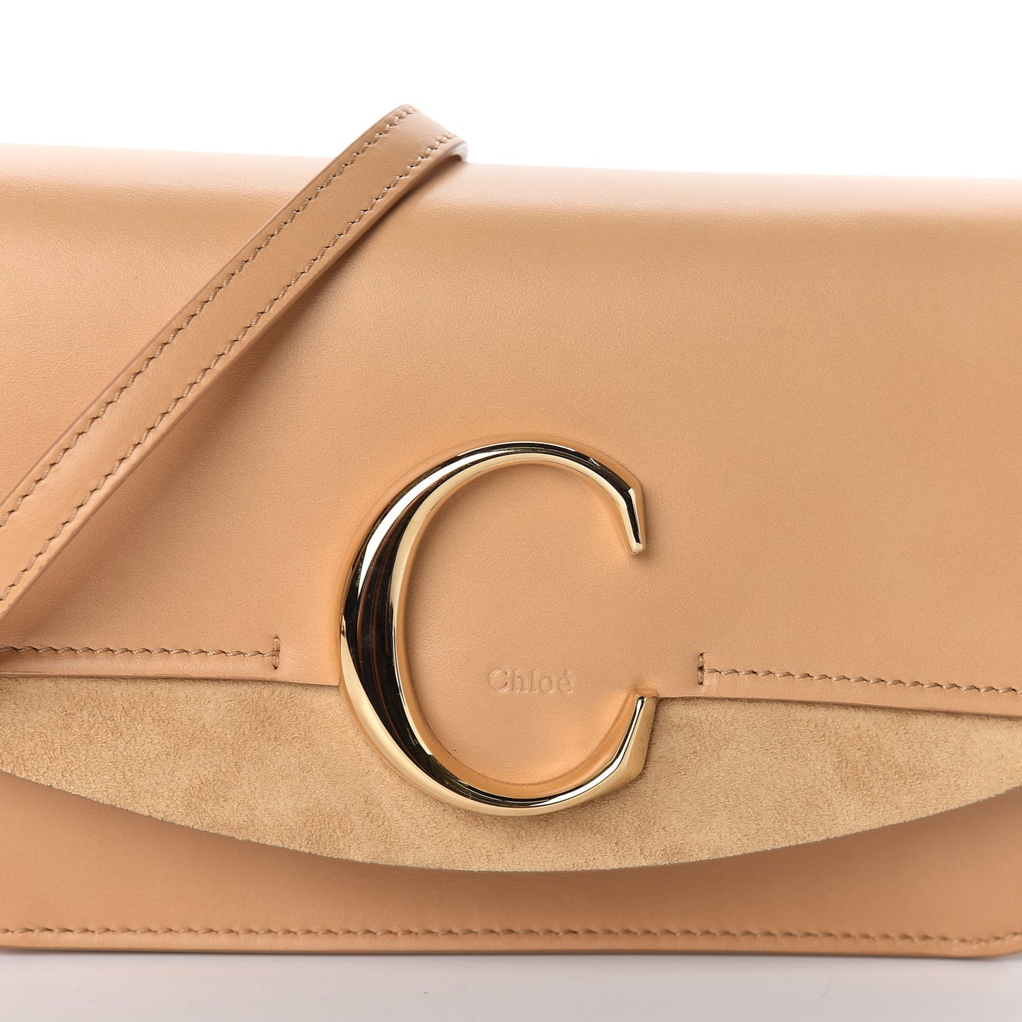 Calfskin Suede C Clutch With Chain Bleached Brown