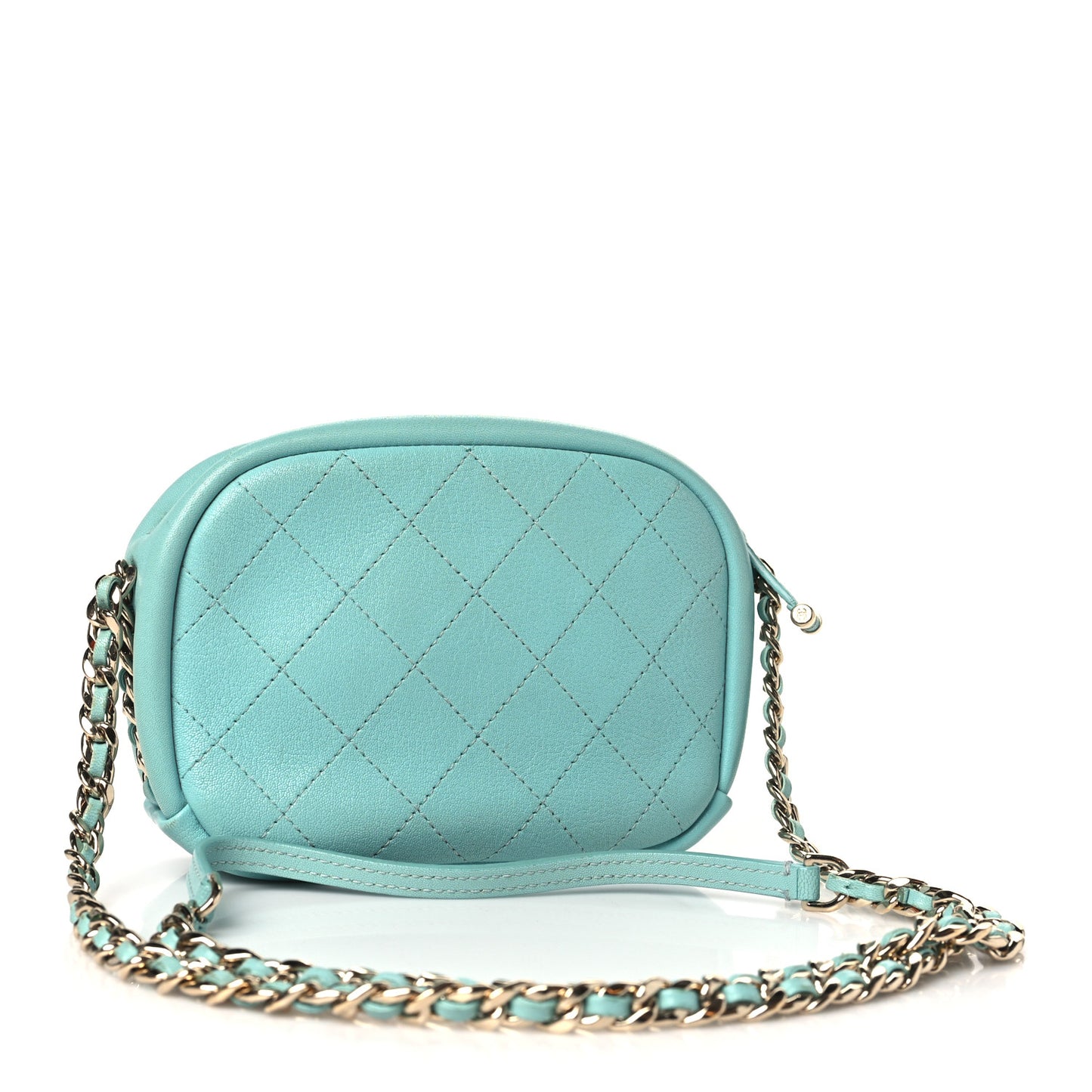 Goatskin Quilted Small Casual Trip Camera Case Light Blue