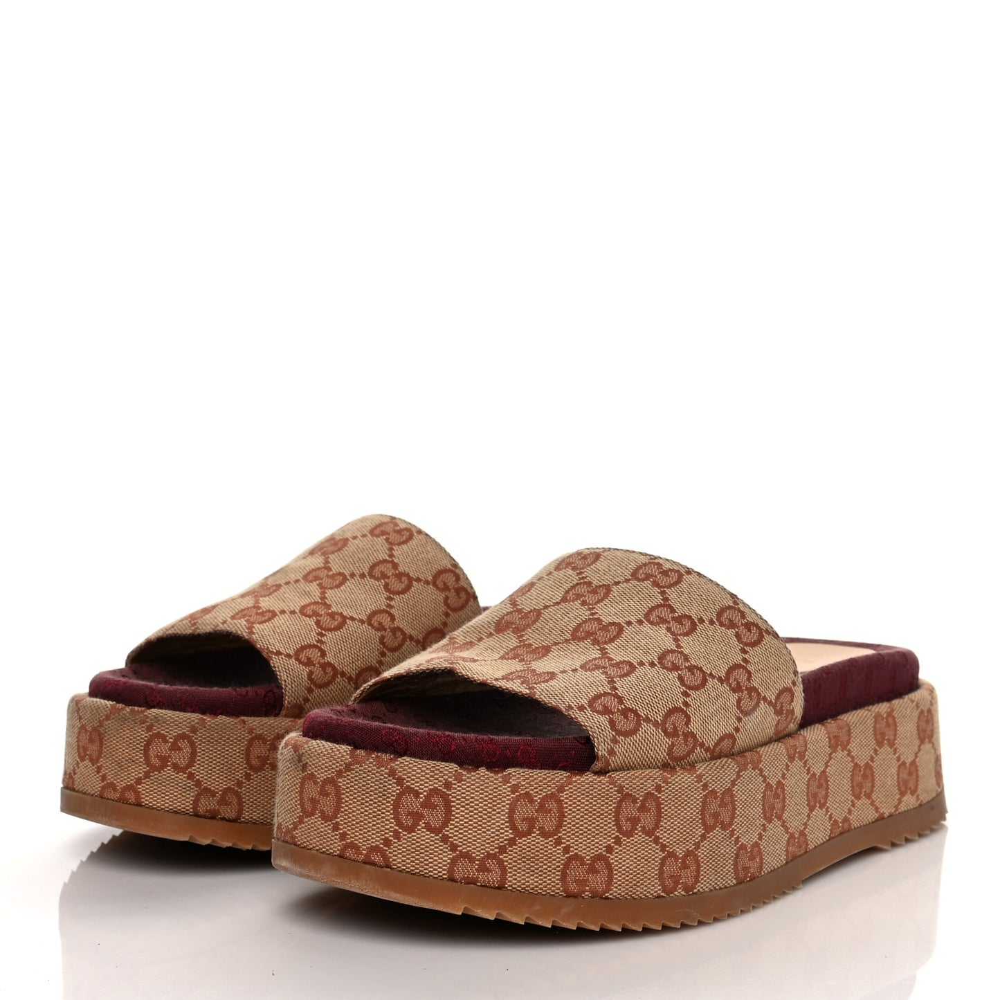 Canvas GG Monogram Angelina Platform Slide Sandals 38 Beige Ruggine