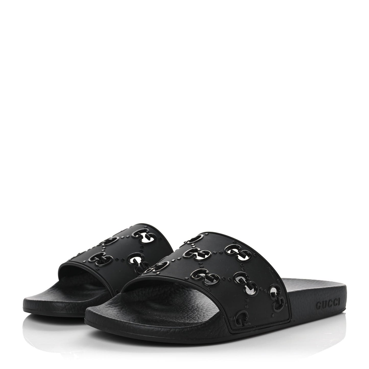 Rubber GG Monogram Perforated Womens Slide Sandals 39 Black