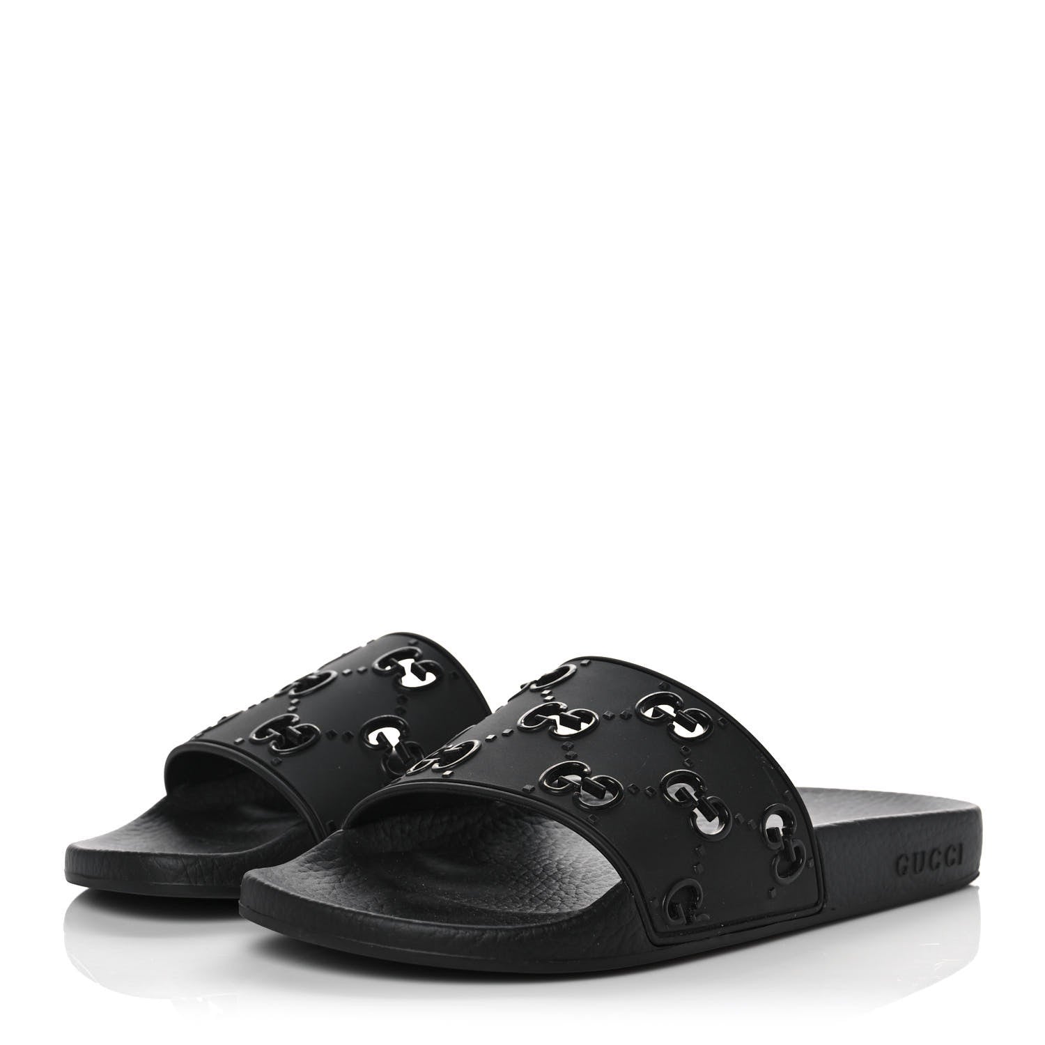 Gucci Rubber GG Monogram Perforated Womens Slide Sandals 39 Black 3 of 8