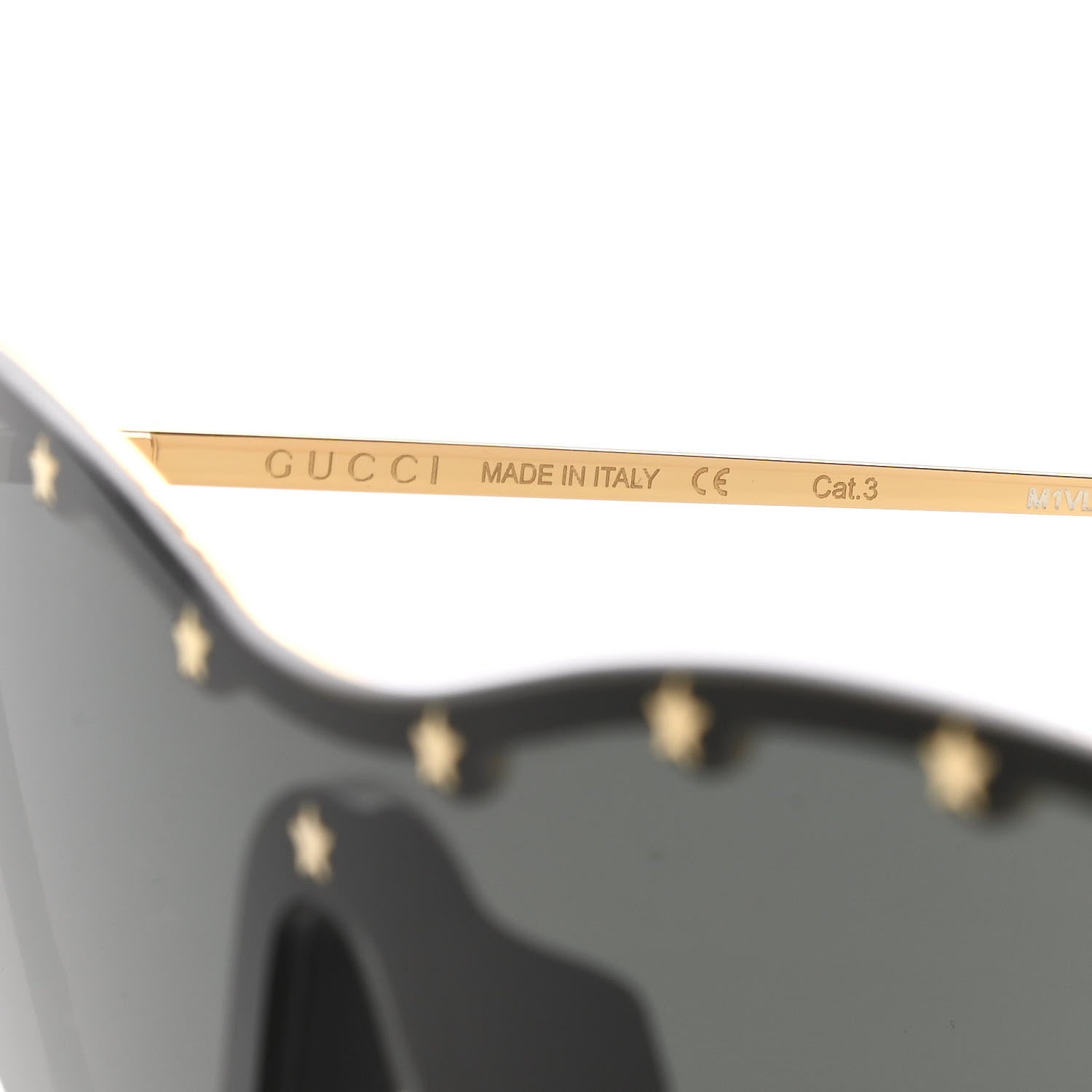 Gucci Metal Rimless Star Studded 90mm Cat Eye GG0666S Sunglasses Black Gold 6 of 7