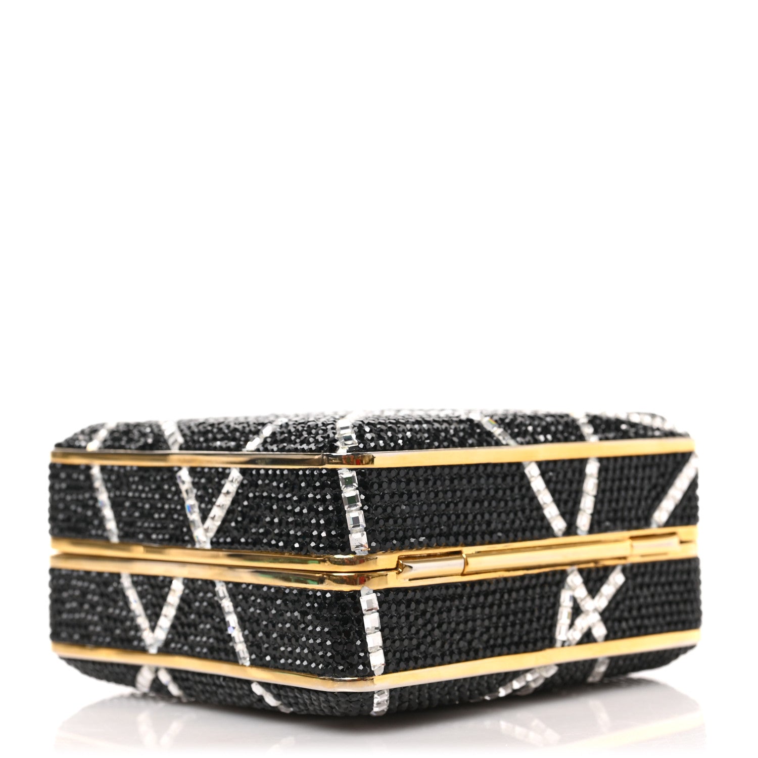 Judith Leiber Swarovski Crystal Minaudiere Clutch Gold Black White 4 of 8