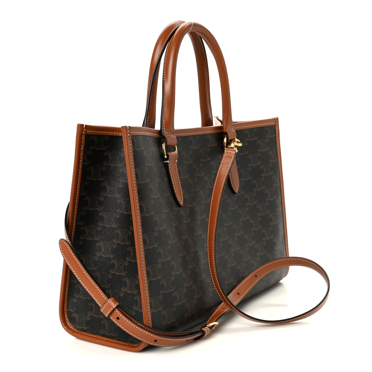 Celine Triomphe Canvas Calfskin Mini Horizontal Cabas Tan 3 of 9